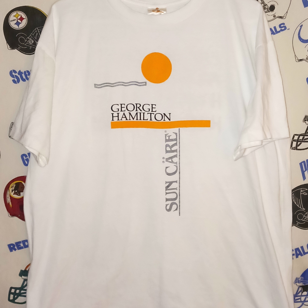 Vintage Vntg 1980s George Hamilton Sun Care Sun Tan Lotion Graphic Tee Shirt